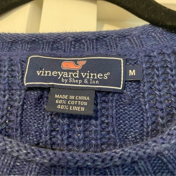 Vineyard Vines size Medium Cotton Linen Blend Cable Knit Fisherman Sweater - Picture 4 of 6